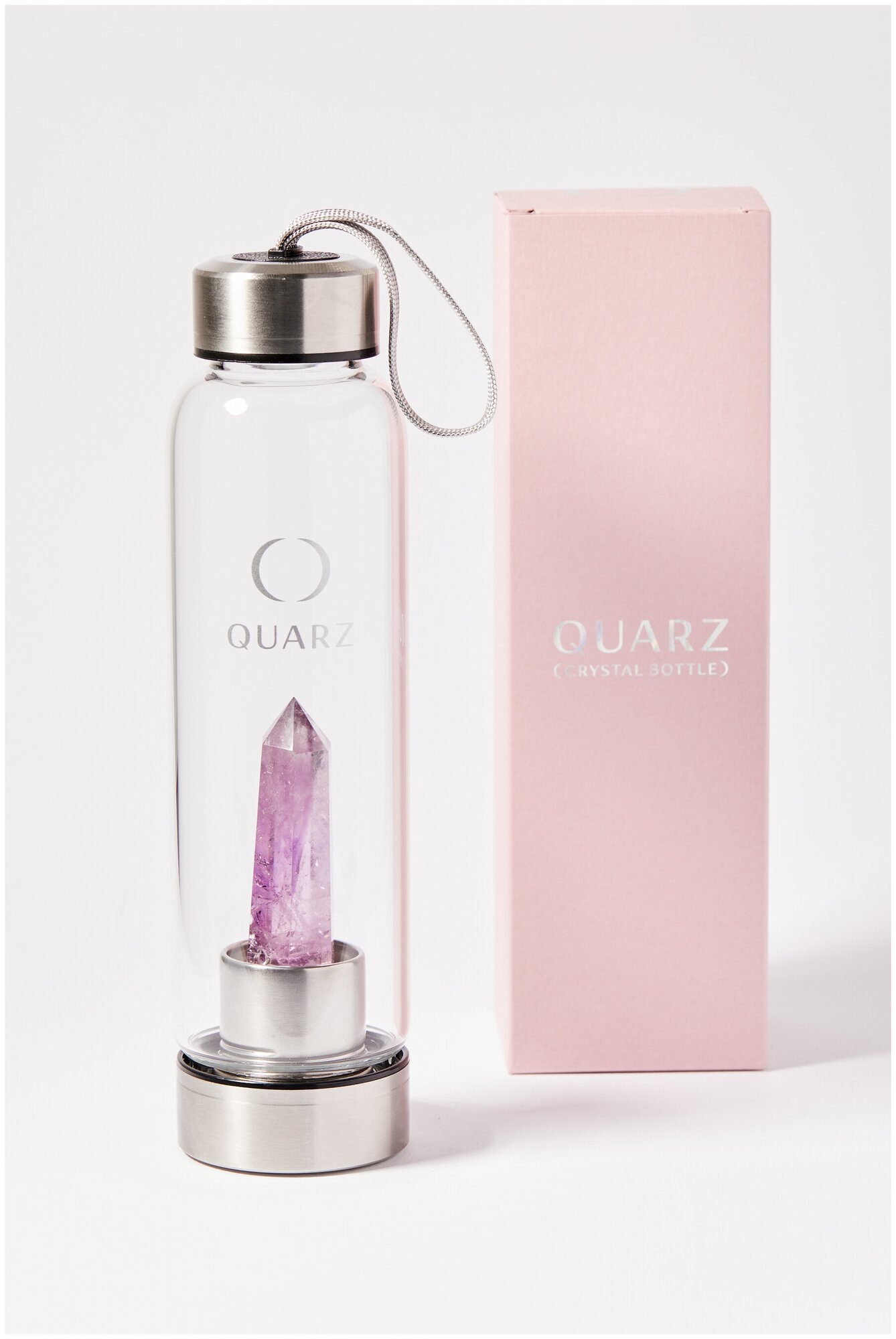 Бутылка для воды стеклянная QUARZ с кристаллом аметиста, 500 мл