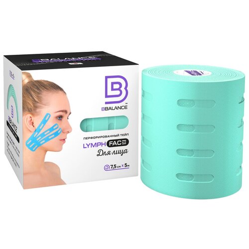 Перфорированный тейп для лица BB LYMPH FACE 7,5 см × 5 м хлопок мятный (BBALANCE- Южная Корея)