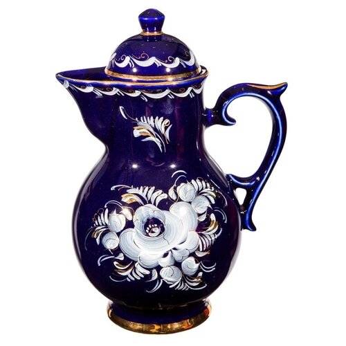 Кувшин Утро (глухой кобальт, краски, золото) объем 1600 мл. Гжель ручная роспись
