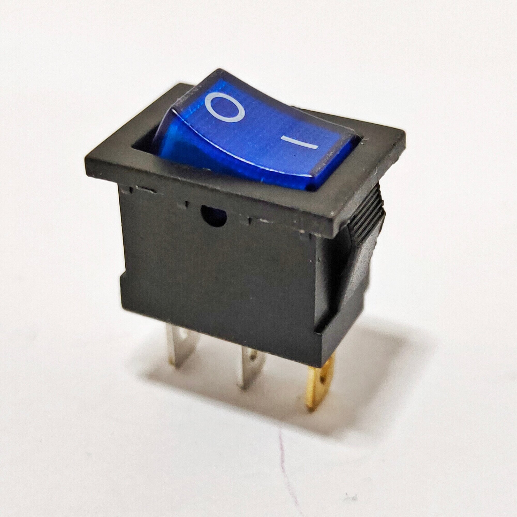 Выключатель клавишный 12В мини с подсветкой 15А синий (комплект с клеммами и термоусадкой) - фотография № 4