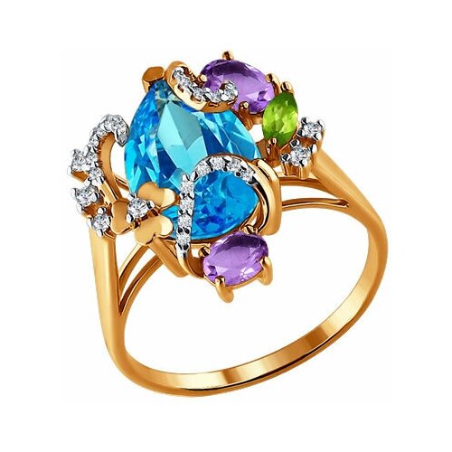 фото Золотое кольцо sokolov 712479 с топазом, фианитом, аметистом, хризолитом и миксом камней diamant-online