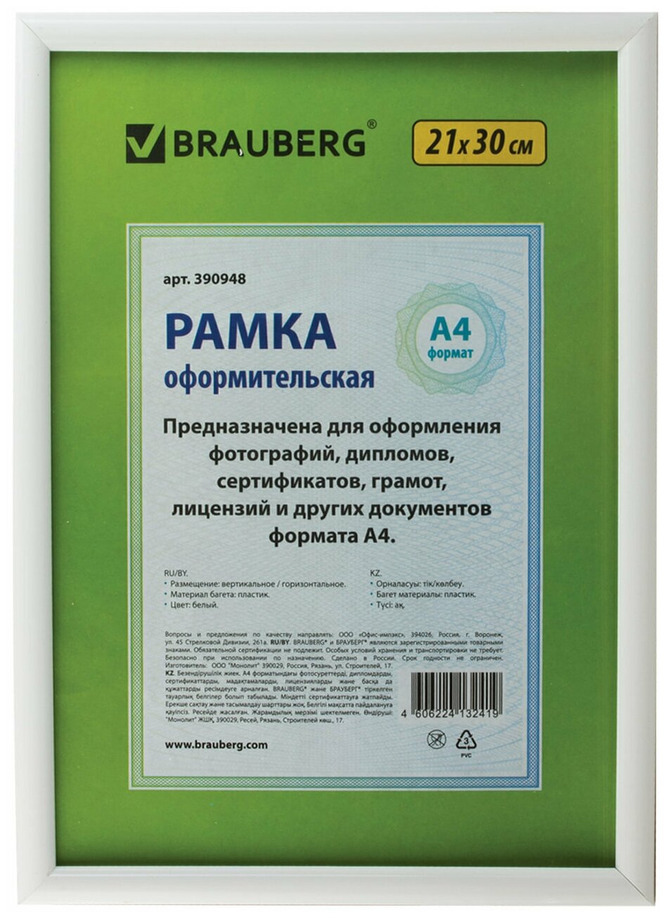 Рамка 21х30 см пластик багет 12 мм BRAUBERG 