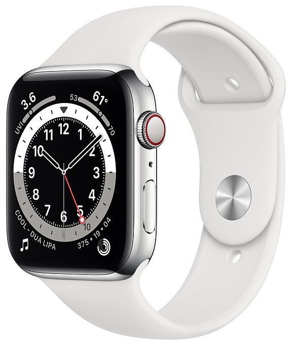 Умные часы Apple Watch Series 6 44 мм Steel Case GPS + Cellular, серебристый/белый