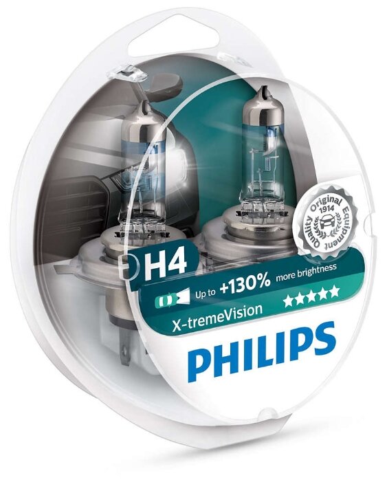 Лампа автомобильная галогенная Philips X-tremeVision +130% H4 3700K 60/55W 2 шт.