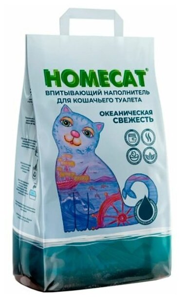 Глиняный комкующийся наполнитель для кошачьих туалетов Homecat Океаническая свежесть 10л