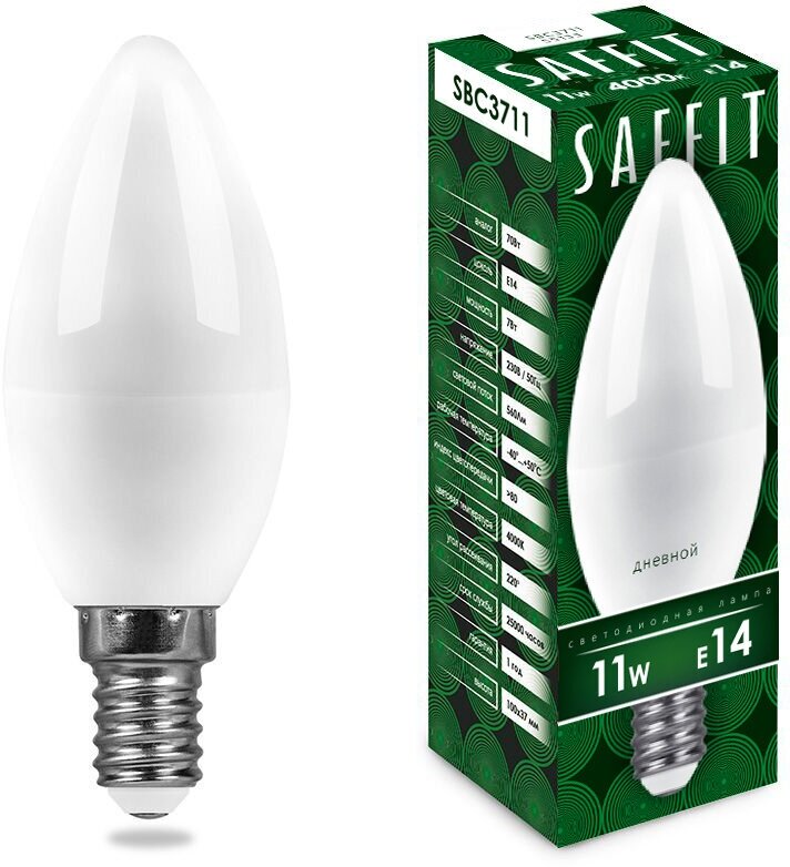 Лампа светодиодная Saffit SBC3711 Свеча E14 11W 4000K 55133