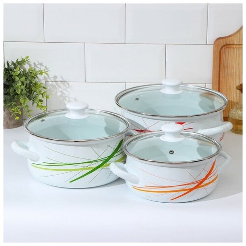 Набор кастрюль График-1-ЭКСТРА 3 предмета 2 л 3 л 4 л крышки индукция цвет белый 7045₽