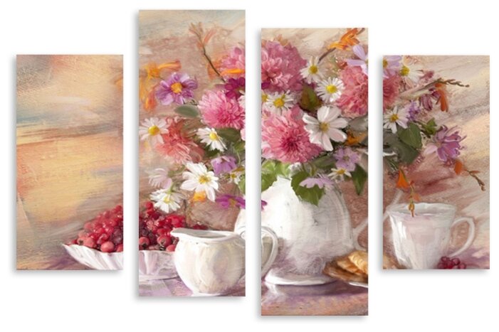 Модульная картина на холсте "Цветы и ягоды" 120x87 см