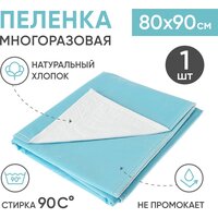 Многоразовая впитывающая пеленка BESIDE, 80x90 см, хлопок полиэстер, ПВХ, бело-голубая, клеенка непромокаемая для детей, новорожденных и взрослых