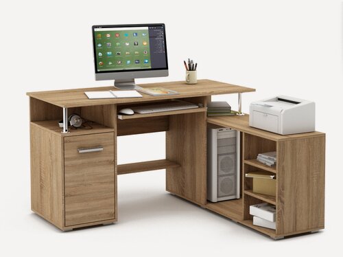 Изображение товара Компьютерный стол "Амбер (Реал) 10К", ЛДСП, угловой, с отделением для системного блока и полкой для клавиатуры