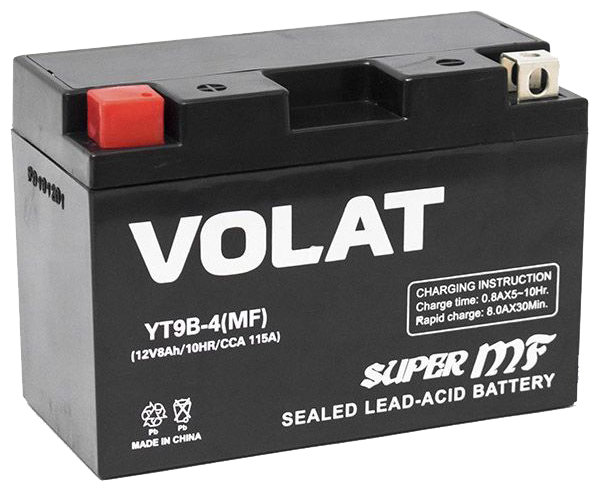 Мото аккумулятор VOLAT YT9B-4 (MF) 150x70x105