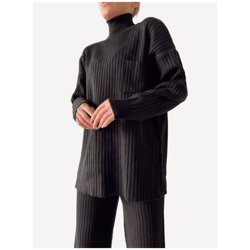 Трикотажный теплый костюм свободного кроя, ткань лапша / цвет черный / размер 44-48