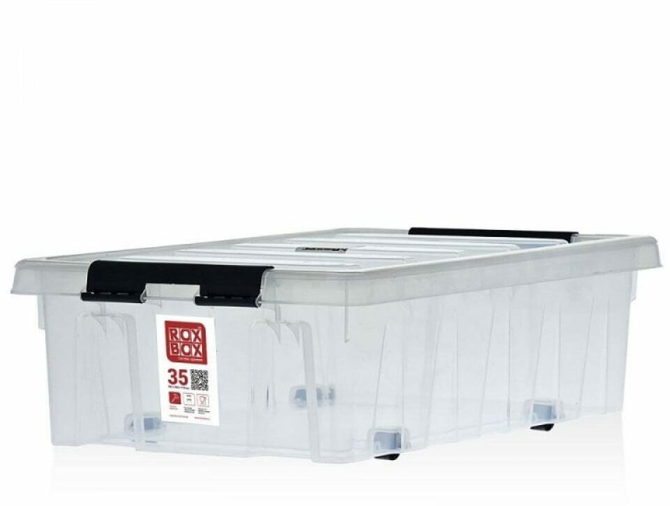 Подкроватный контейнер на роликах с крышкой Rox Box 35 л прозрачный M-035-00.07