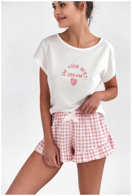 Пижама женская SENSIS Keyla, футболка и шорты, хлопок 100%, белый (Размер: XL)