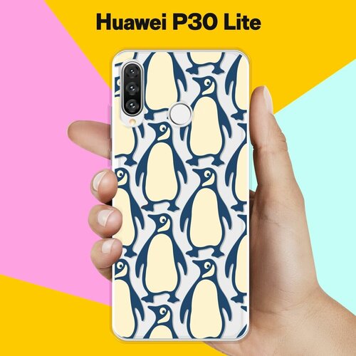 Силиконовый чехол на Huawei P30 Lite Узор из пингвинов / для Хуавей П30 Лайт силиконовый чехол узор из пингвинов на huawei p30