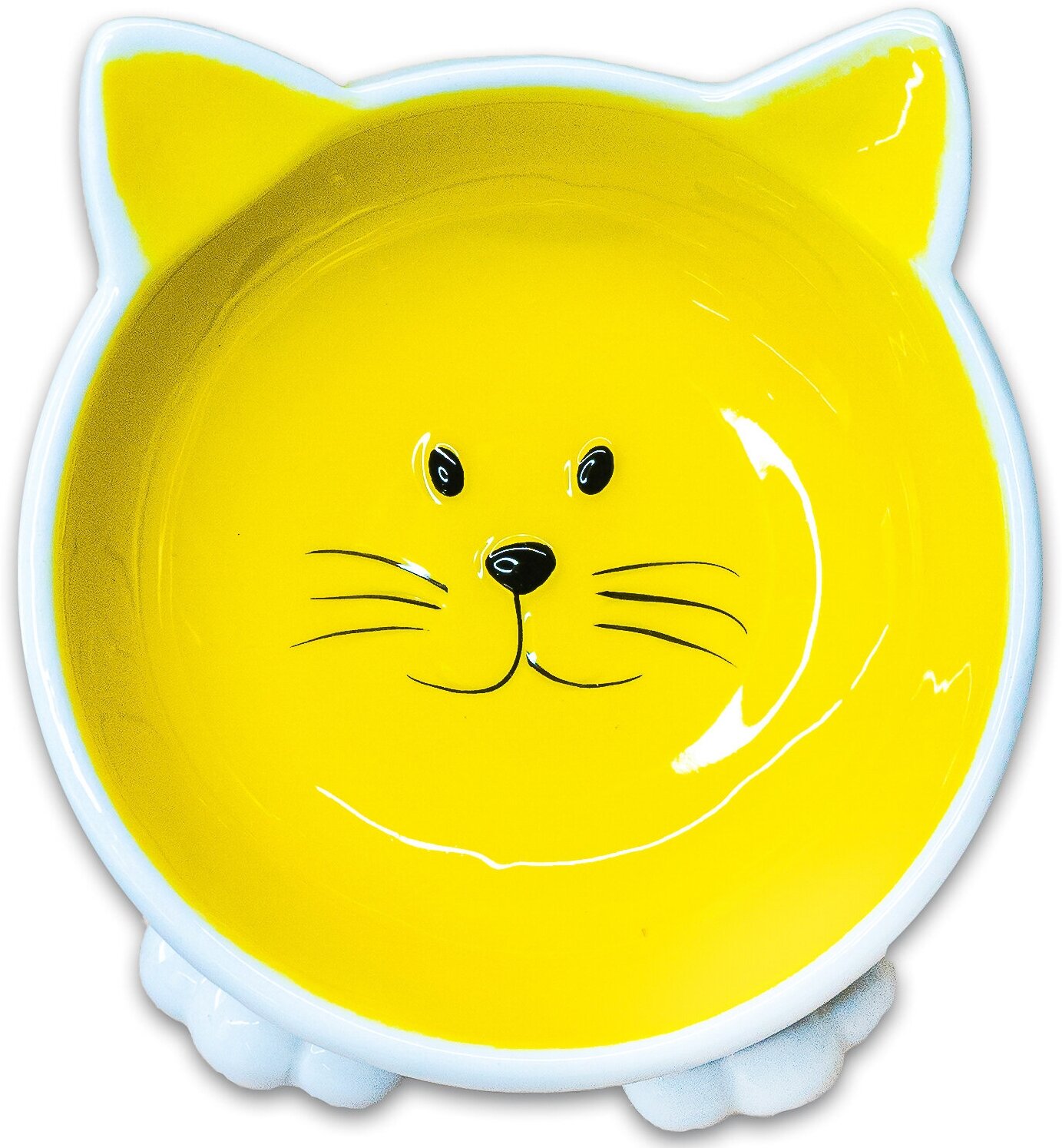 Миска Mr. Kranch керамическая Мордочка кошки на ножках 100 мл желтая - фотография № 1