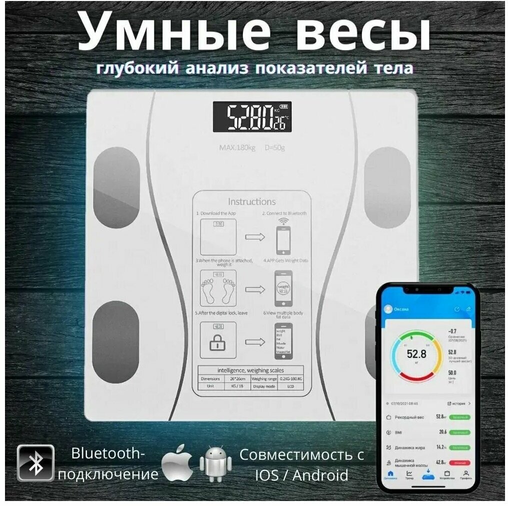 Умные напольные весы iFit Bluetooth / Смарт-весы для измерения массы тела и жира - фотография № 4