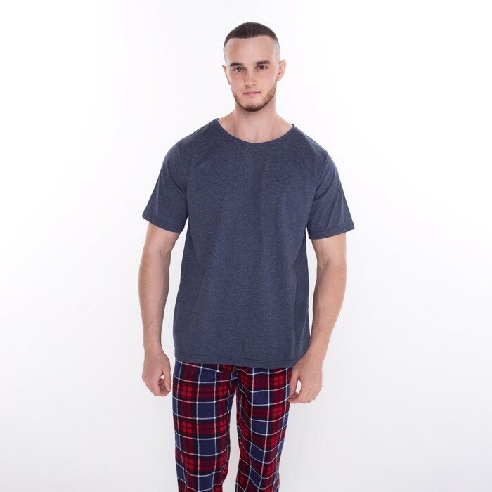 Комплект домашний мужской (футболка/брюки), цвет синий/красный, размер 60 - фотография № 10