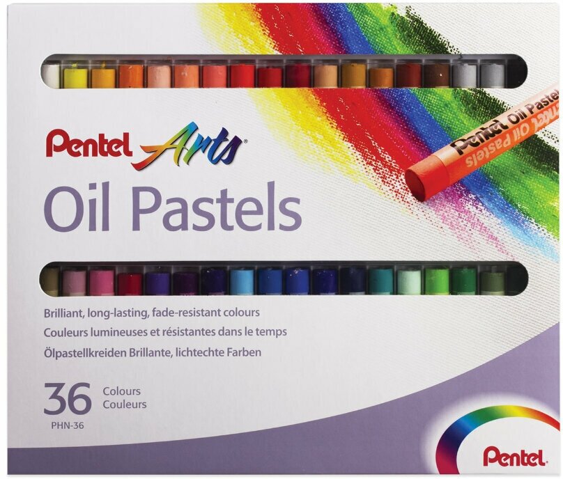 Пастель масляная художественная PENTEL "Oil Pastels", 36 цветов, круглое сечение, картонная упаковка, PHN4-36, 181303