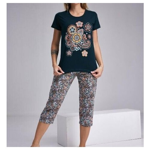 фото Пижама женская с бриджами хлопок домашний костюм восточные узоры 48 р sebo