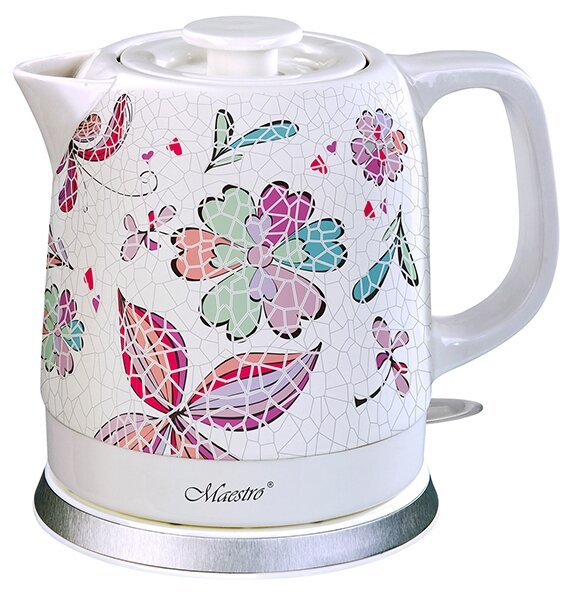 Электрический чайник Maestro MR-068-FLOWERS белый, керамика, 1,5 литра