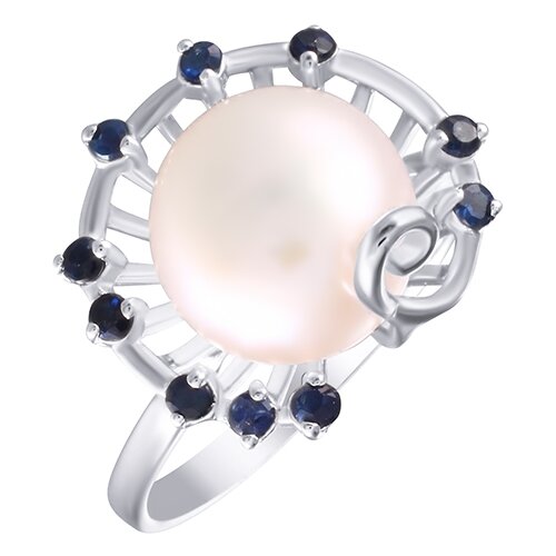 фото Кольцо из серебра 925 пробы с сапфирами и культивированным жемчугом kr150082_ko_sa_wp_wg element47