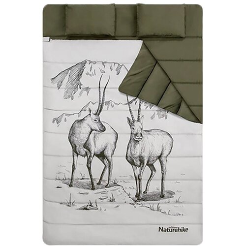 Спальный мешок Naturehike Double sleeping bag pattern with pillow NH21MSD06, tibetan antelope, молния с двух сторон