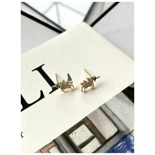 серьги гвоздики единорог золото