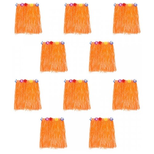 гавайская юбка разноцветная с цветочками 40 см набор 10 шт Юбка гавайская 40 см оранжевая (Набор 10 шт.)