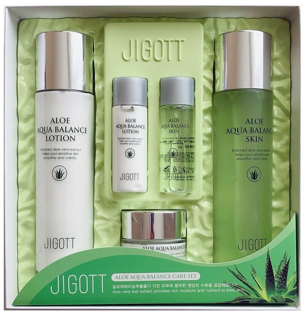 Jigott Набор для лица с экстрактом алоэ / Aloe Aqua Balance Skin Care 3 Set, 150 мл*2, 50 мл, 30 мл*2