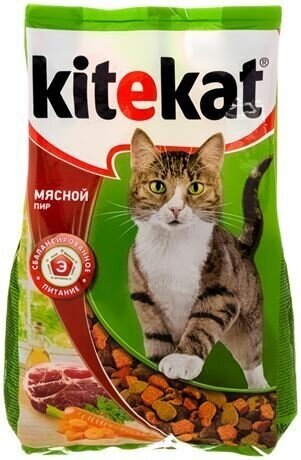 Корм сухой полнорационный Kitekat для взрослых кошек Мясной Пир 800г, 4 шт