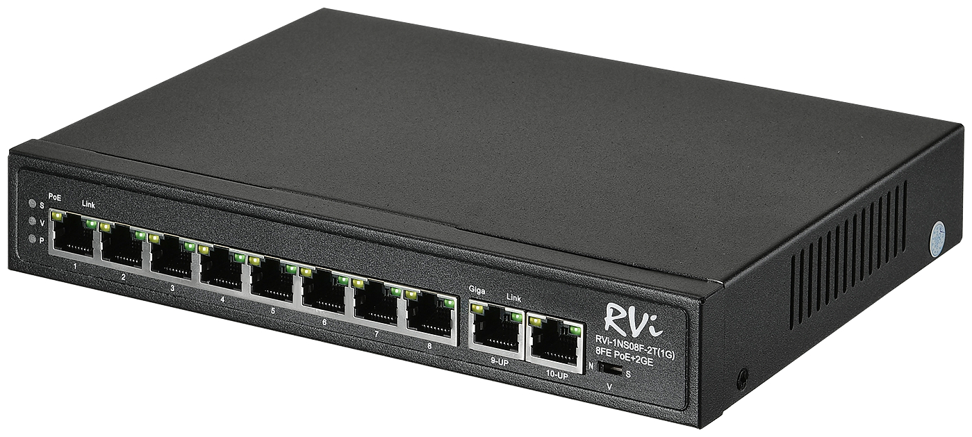 POE Коммутатор RVi-1NS08F-2T (1G) на 8 портов + 2 uplink, 1000Base-T.