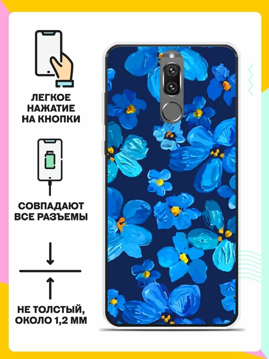 Силиконовый чехол на Huawei Mate 10 Lite Синие цветы / для Хуавей Мейт 10 Лайт