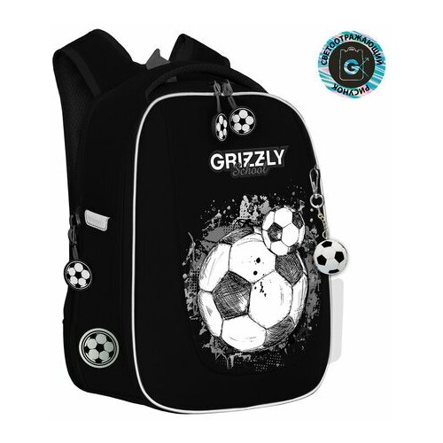 фото Ранец grizzly анатомическая спинка, с брелоком, для мальчиков, ball, 36х29х18 см, raf, raf-393-4/3