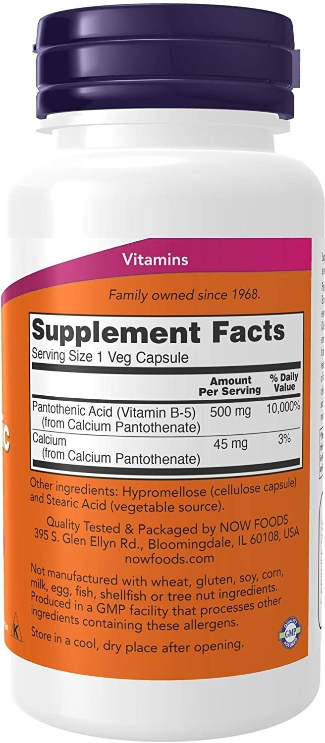 Pantothenic Acid капс., 500 мг, 200 мл, 250 г, 100 шт.