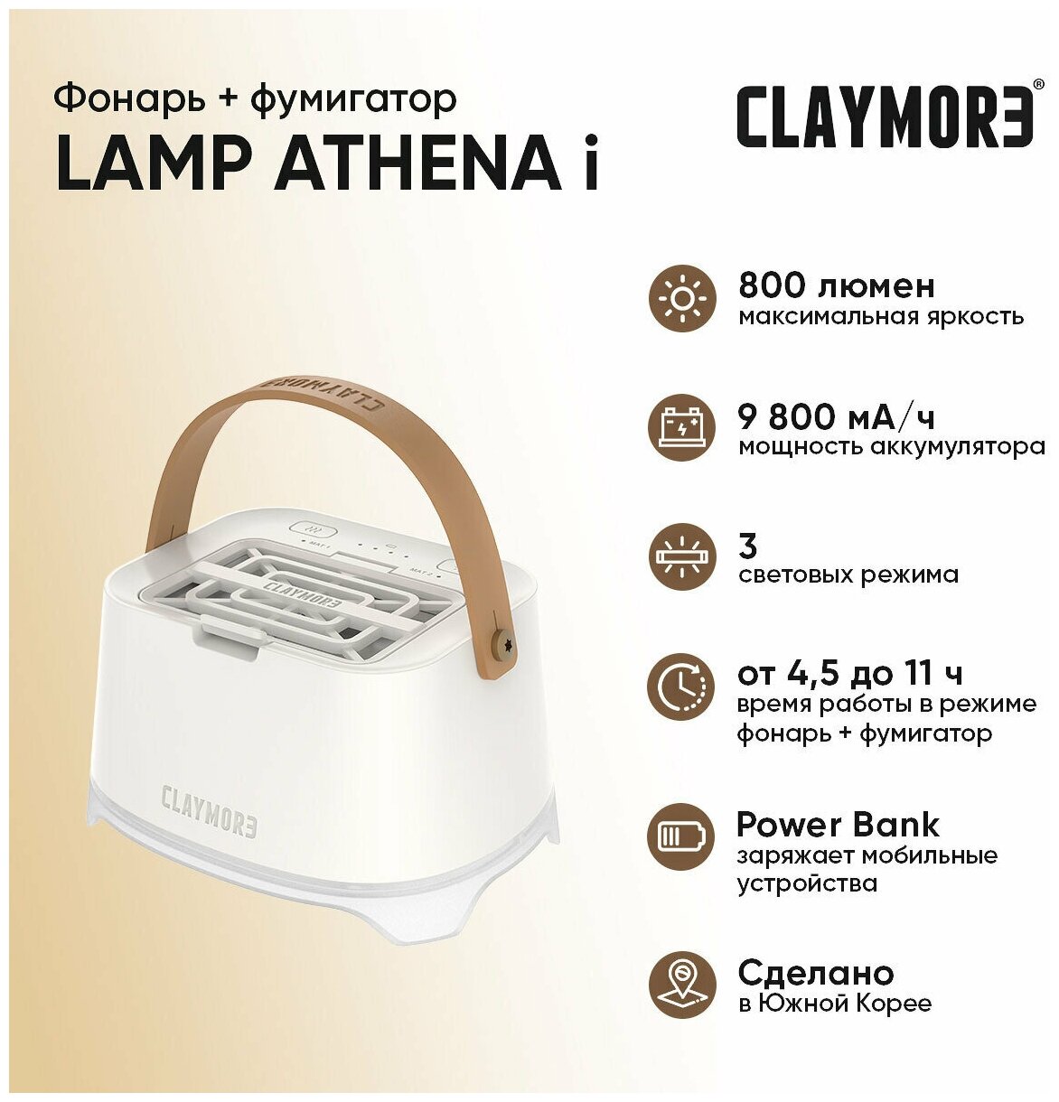 Фонарь кемпинговый противомоскитный CLAYMORE Lamp Athena i цв. White