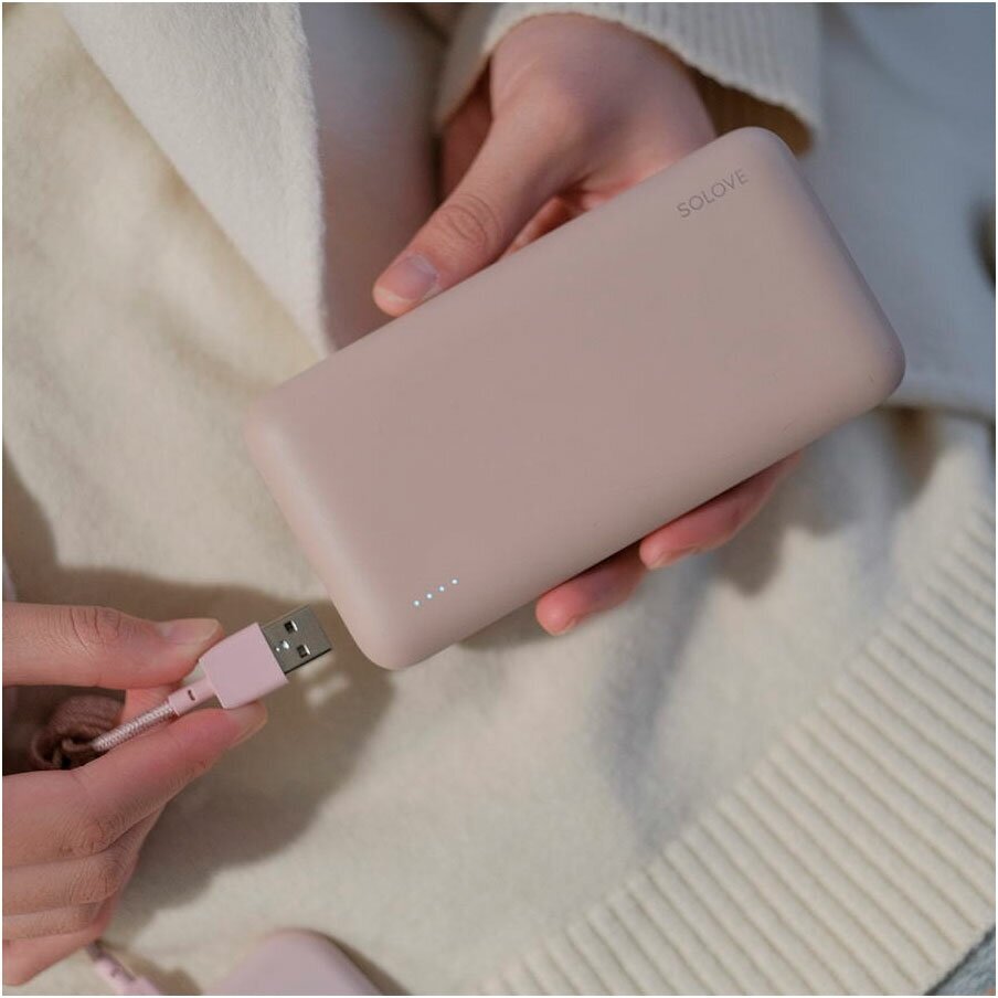 Внешний аккумулятор Solove Power Bank 20000mAh 18W Quick Charge 3.0. Dual USB с 2xUSB выходом, кожаный чехол (003M Be