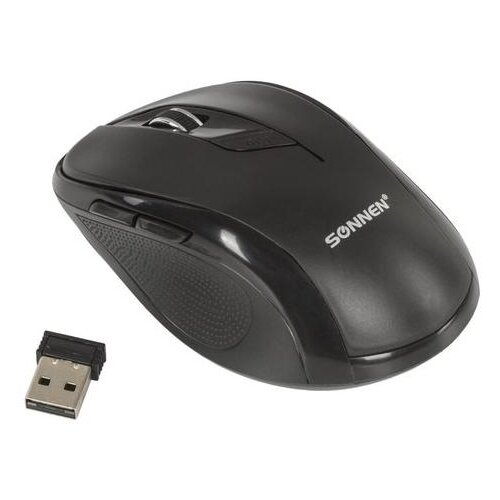 Мышь беспроводная SONNEN M-693, USB, 1600 dpi, 5 кнопок + 1 колесо-кнопка, оптическая, черная, 512645