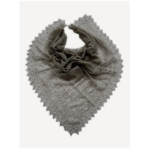 Платок Оренбургский пуховый платок, вязаный, ручная работа, 120х120 см, серый