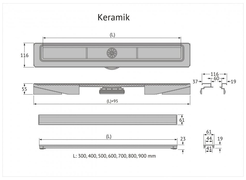 Душевой лоток Berges B1 Keramik 900 092020 с решеткой Золото глянец - фотография № 13