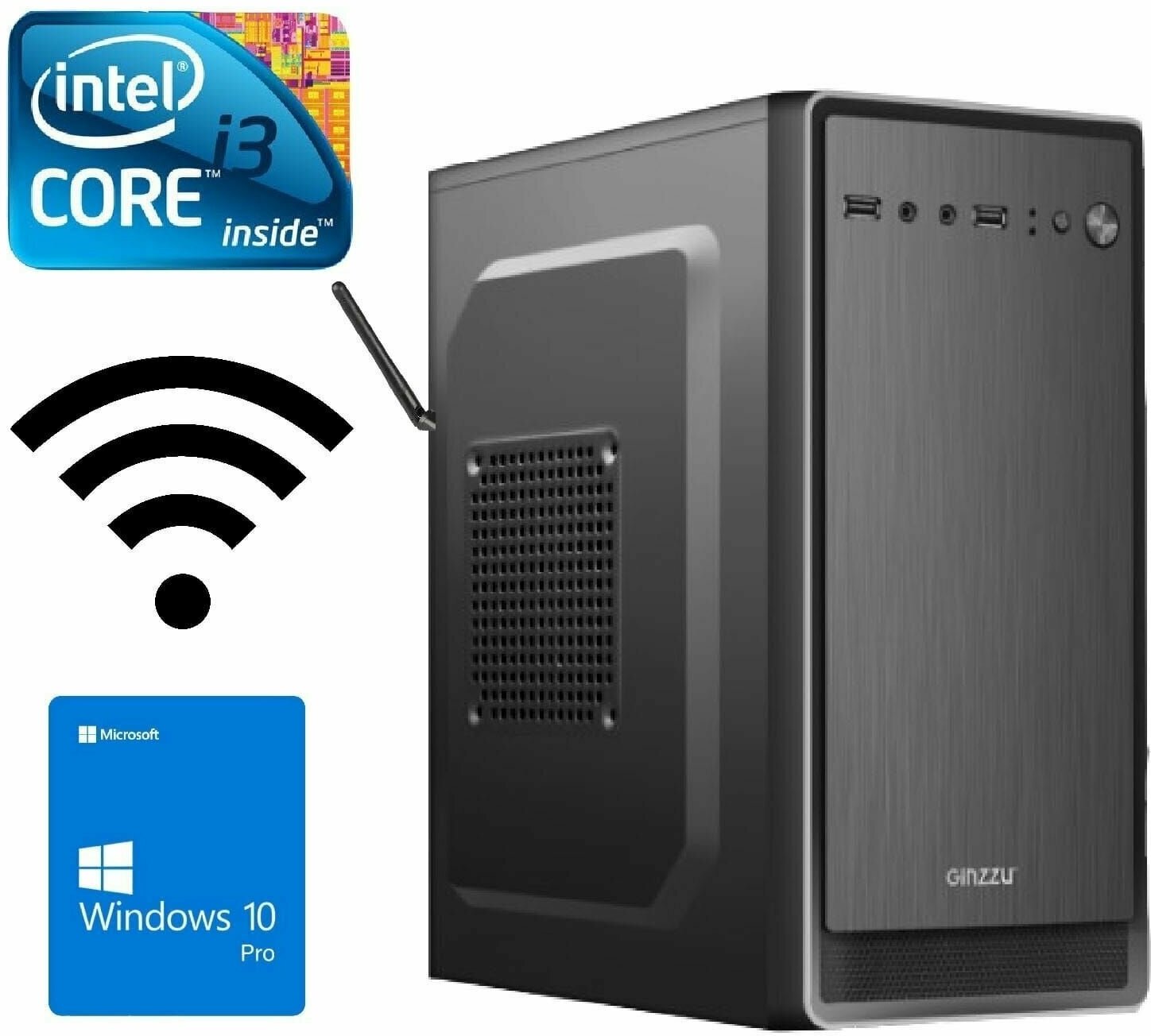 Системный блок Intel Core i3-2100, 3.1 ГГц, RAM 8Gb, SSD 480Gb, Windows 10Pro, Wi-Fi офисный, для работы, для учебы, для дома