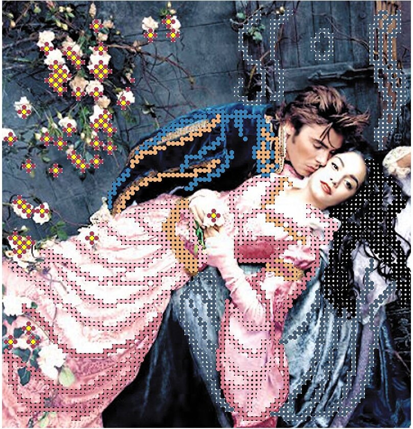 Канва/ткань с рисунком Матренин посад Рисунок на шелке 22 см х 25 см Ромео и Джульета 4216