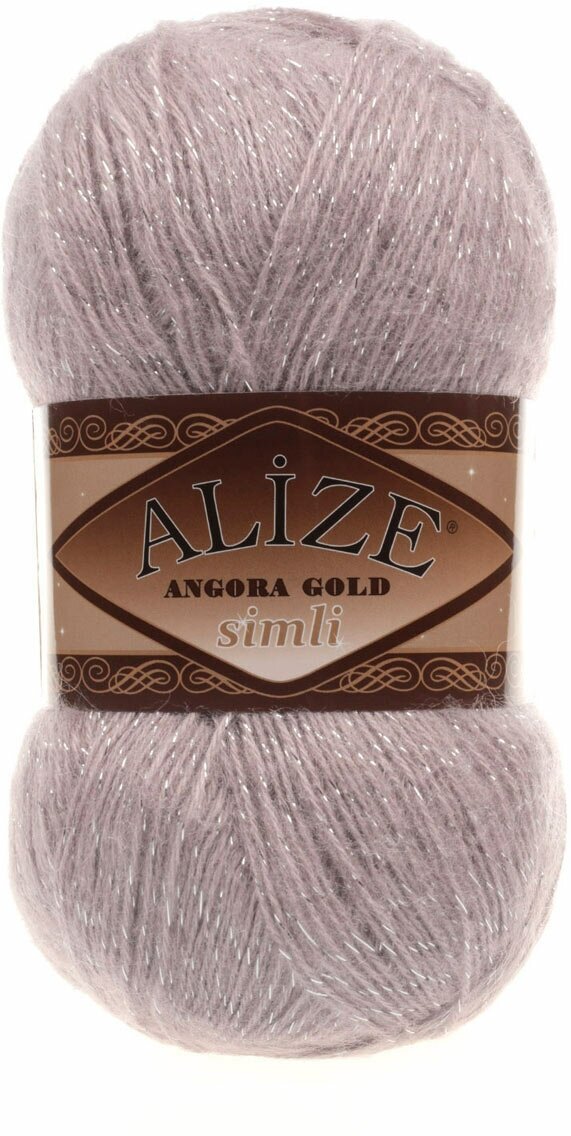 Пряжа для вязания ALIZE 'Angora Gold Simli', 100г, 500м (20% шерсть, 5% металлик, 75% акрил) (163 серая роза), 5 мотков