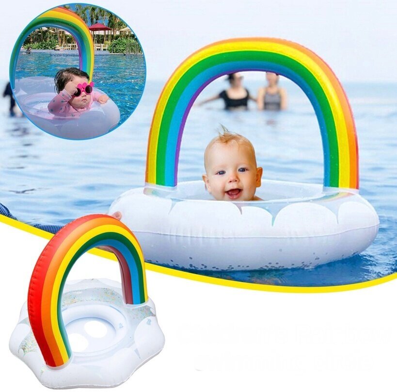 Детский надувной круг "Облако с радугой" с отверстием для ног, круг-ходунки для плавания, детский круг для плавания, надувной круг с трусиками