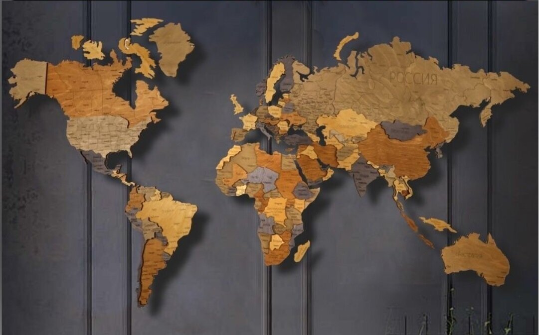 Карта мира из дерева 160х85, см/ Географическая карта мира/Декорация настенная/Многоуровневая Карта мира/Карта мира настенная/Карта мира 3D/Rezlazer/City