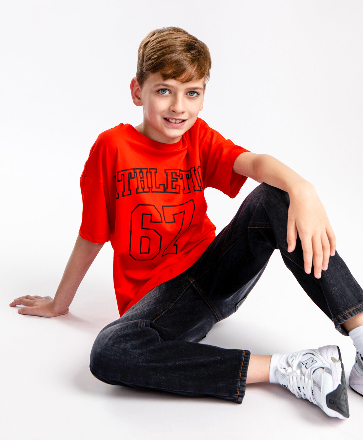 фото Футболка с принтом красная Button Blue для мальчиков