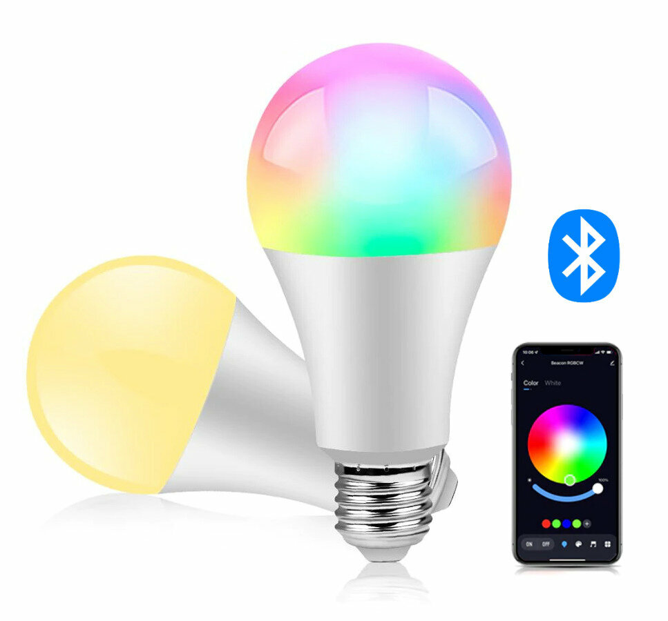 фото Умная светодиодная лампа с дистанционным управлением bluetooth с телефона. Цоколь E27, RGB