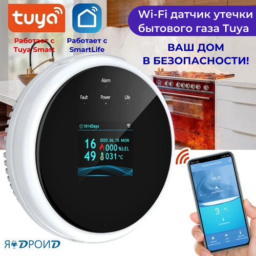 Умный детектор утечки бытового газа Tuya, Wi-Fi детектор утечки газа с цветным дисплеем.