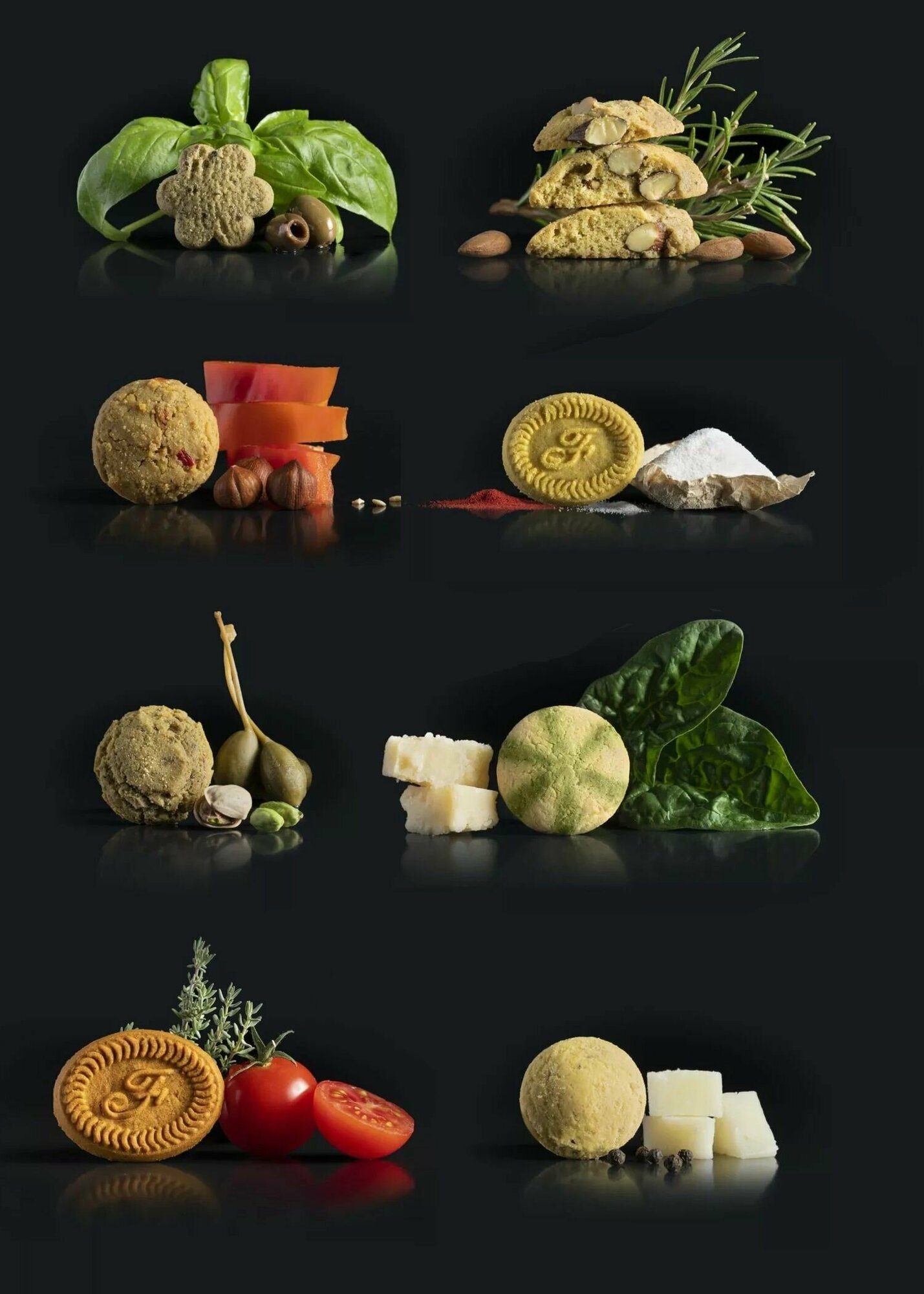 фото Набор итальянских закусок для аперитива 240 г, 8 вкусов: Сырный с перцем, Пьемонтский, Тосканский, Везувий, Цветок Ривьеры, Эмилиано, Миланский и Сицилийский