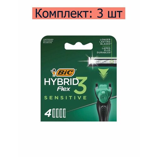 BIC Кассеты сменные Flex 3 Hybrid Sensitive, 4 шт, 3 уп bic сменные кассеты bic hybrid 3 flex 3 лезвия 8 шт